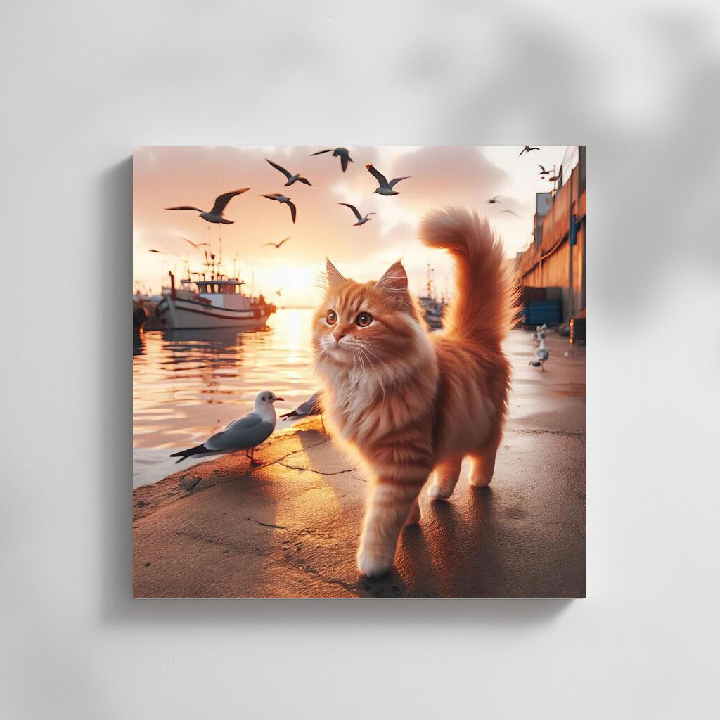 Sunset Walk: Fluffy Cat on the Embankment