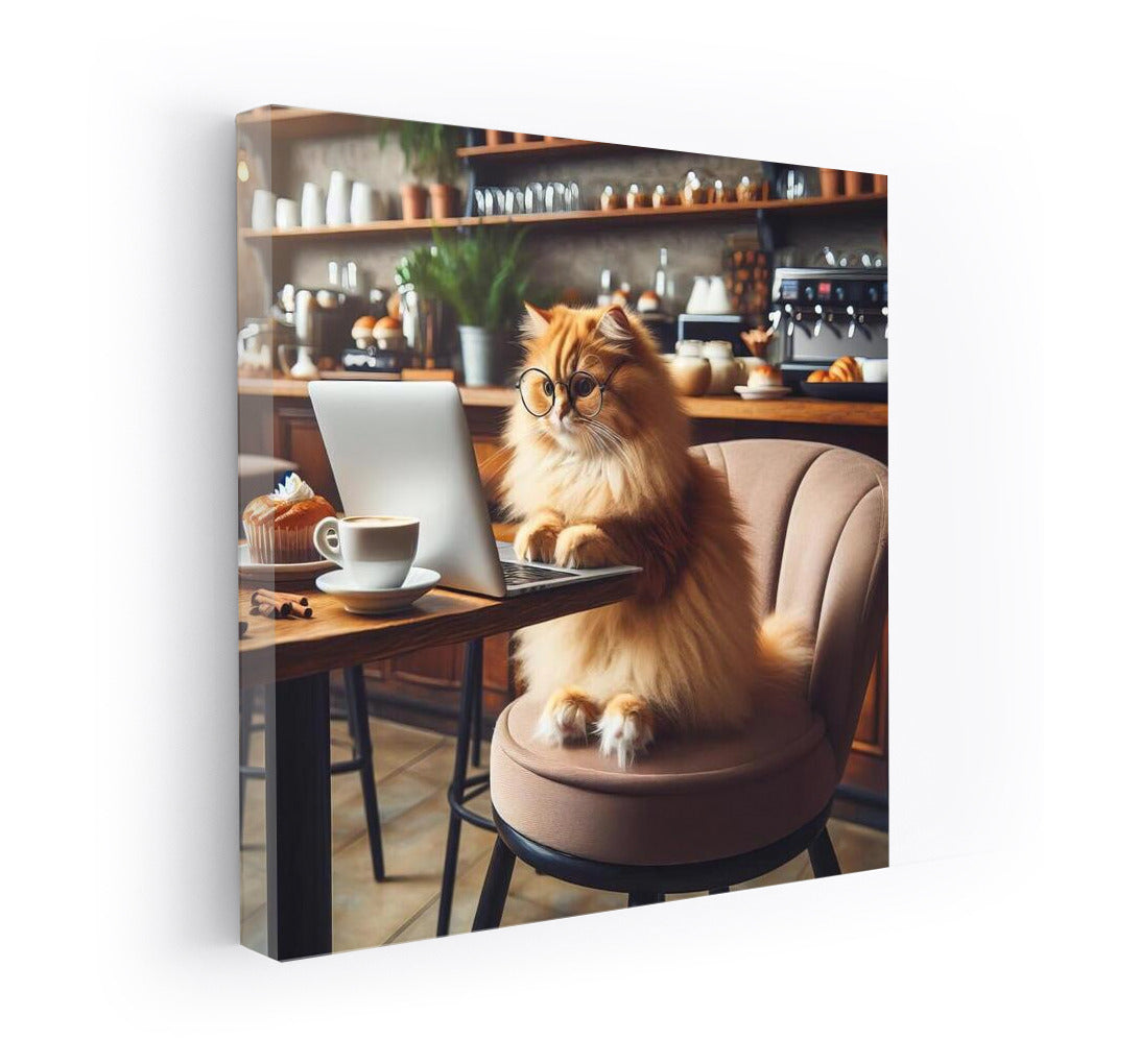 Cat Barista at Laptop: Cozy Cafe for Creative Souls