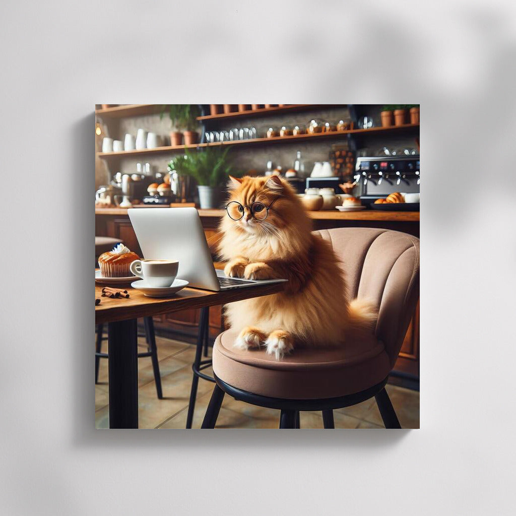 Cat Barista at Laptop: Cozy Cafe for Creative Souls