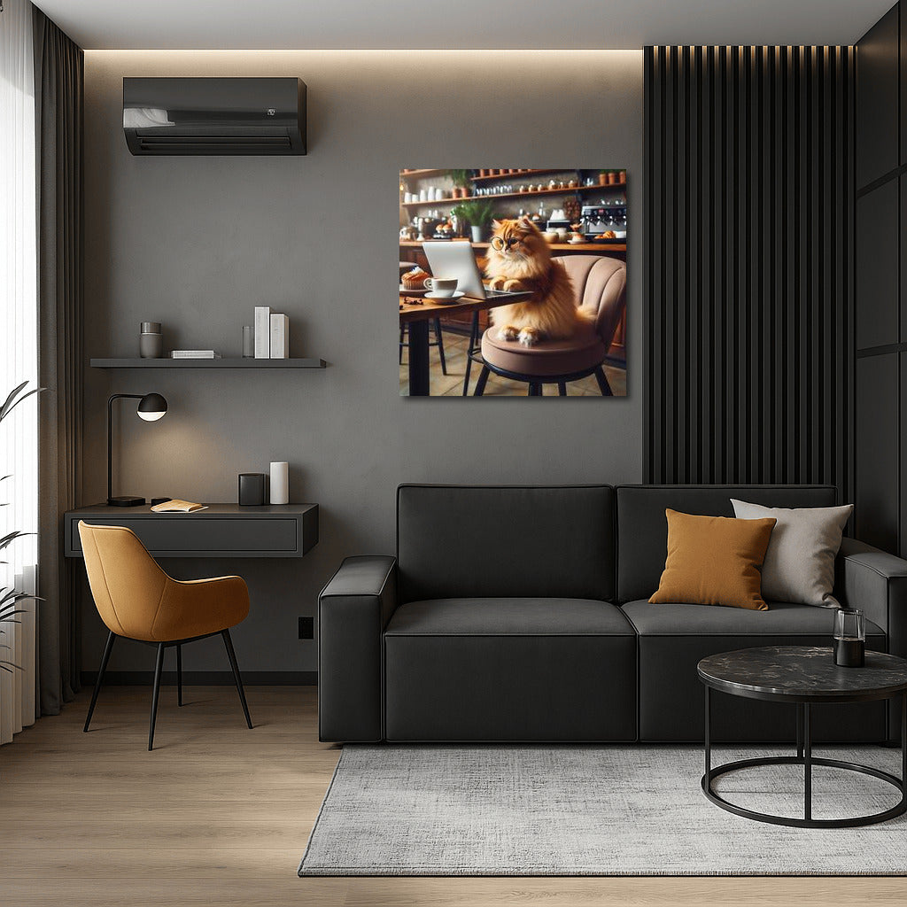 Cat Barista at Laptop: Cozy Cafe for Creative Souls