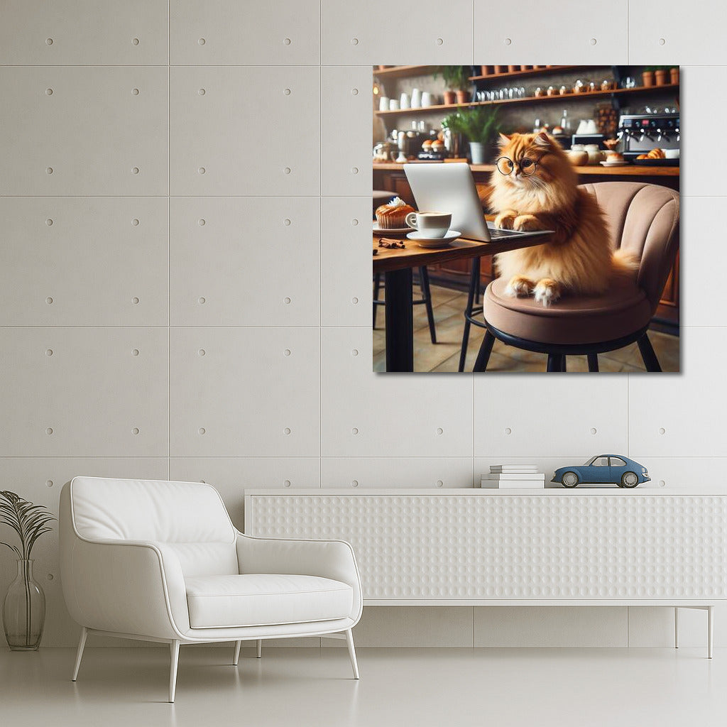 Cat Barista at Laptop: Cozy Cafe for Creative Souls