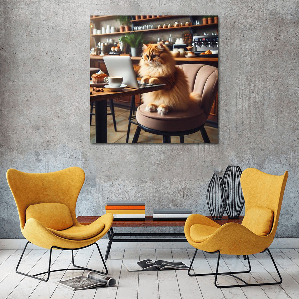 Cat Barista at Laptop: Cozy Cafe for Creative Souls