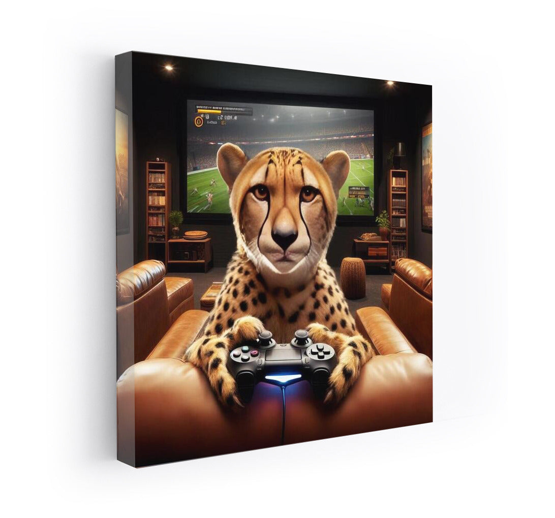 Gamer Cheetah in Home Theater: Vivid Emotions and Style