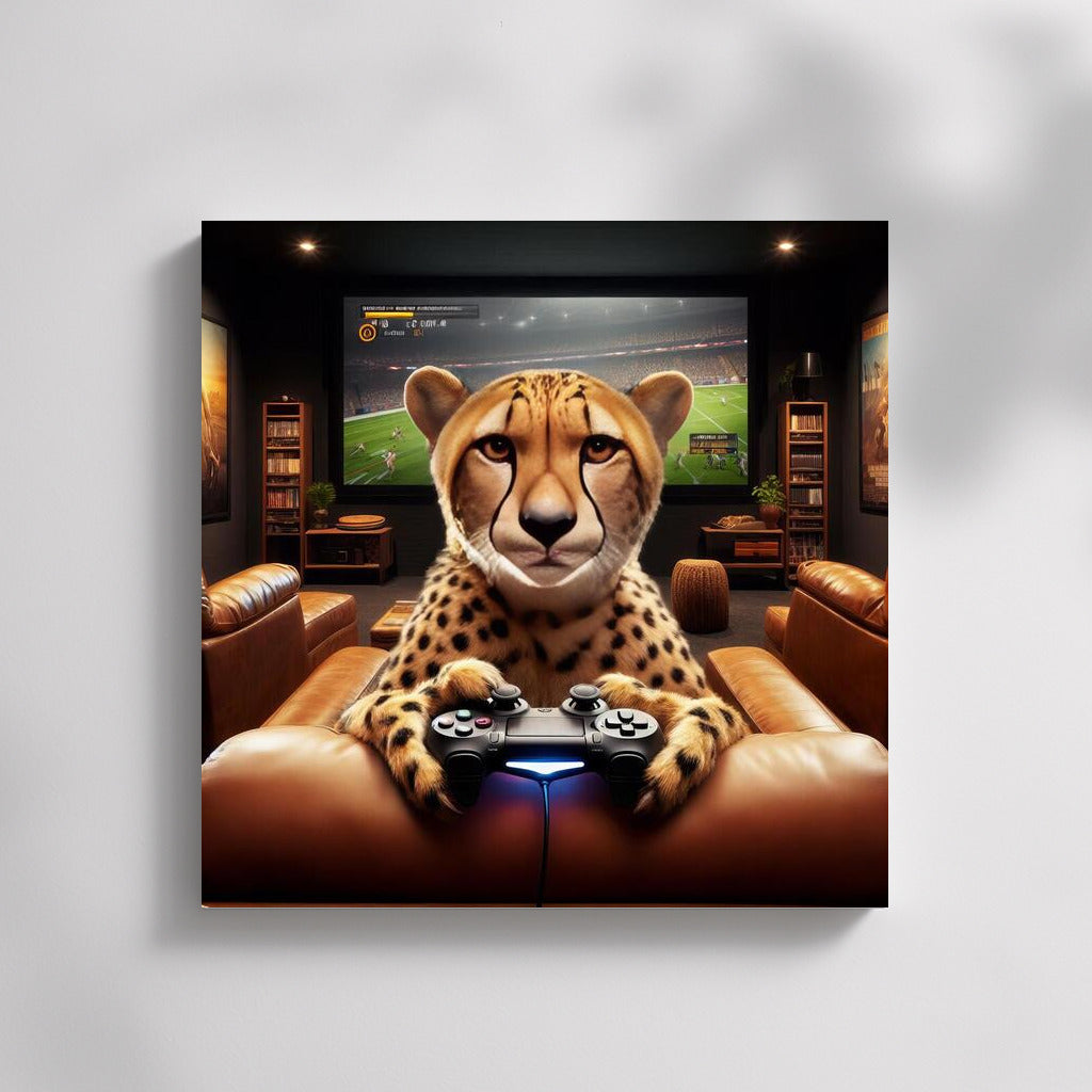 Gamer Cheetah in Home Theater: Vivid Emotions and Style