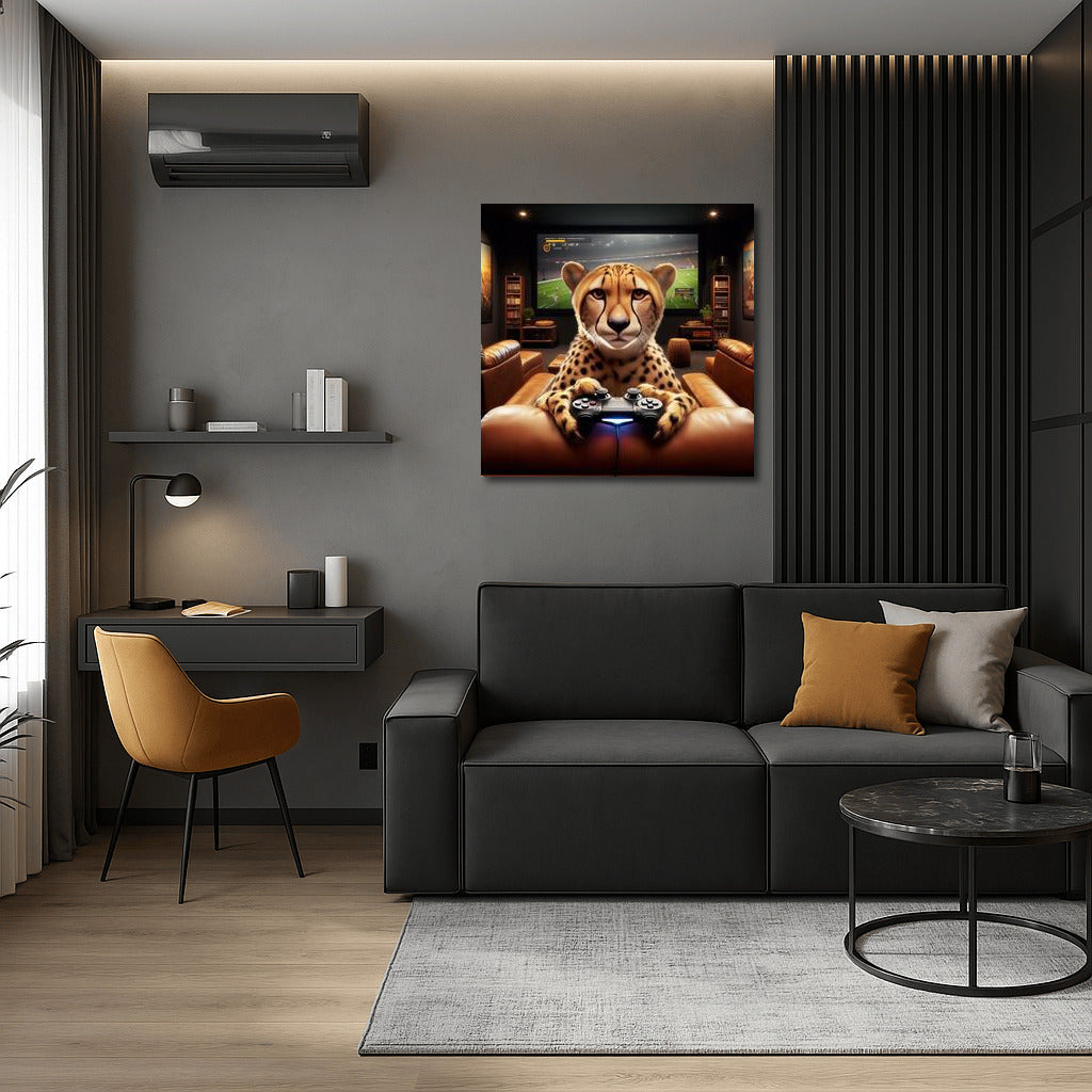 Gamer Cheetah in Home Theater: Vivid Emotions and Style