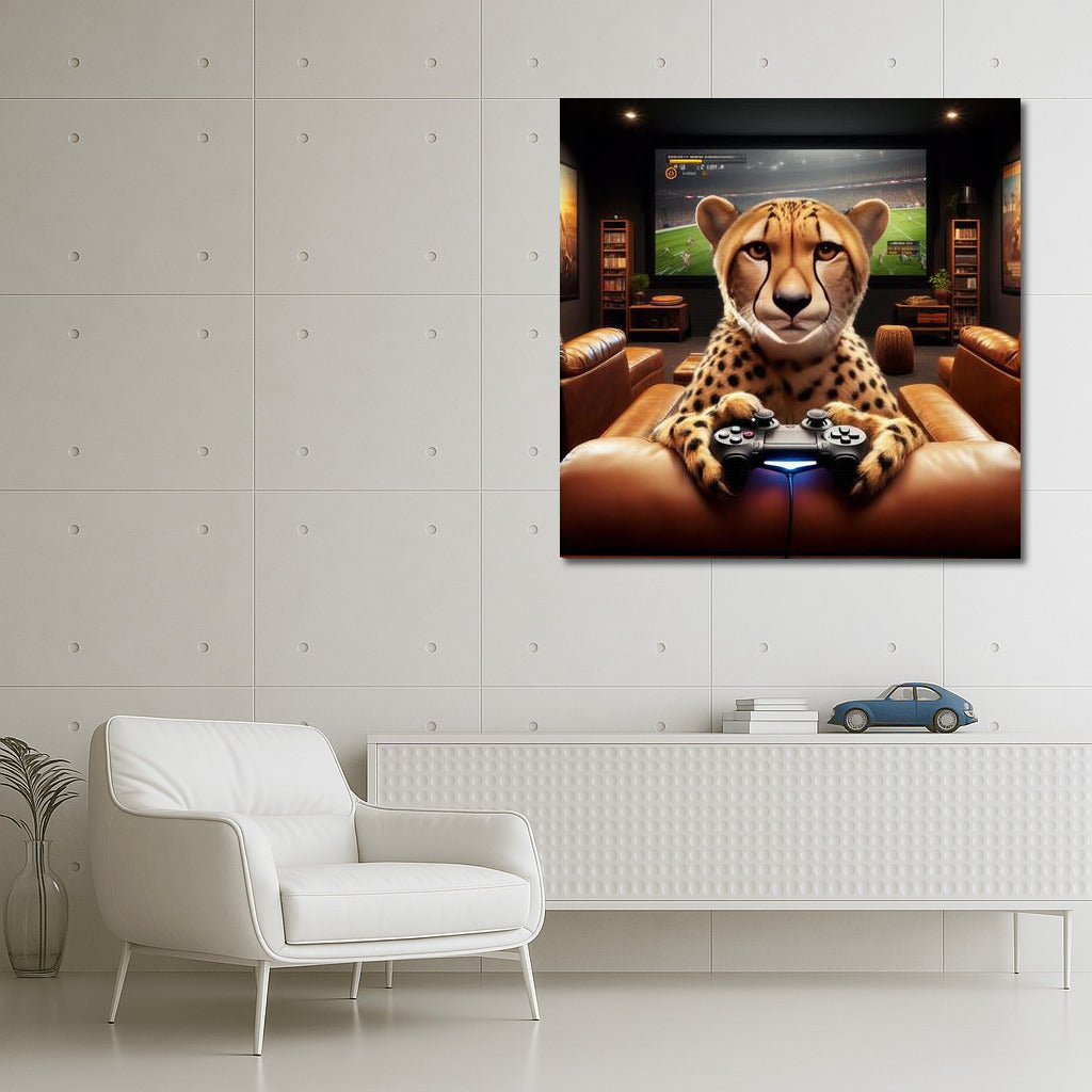 Gamer Cheetah in Home Theater: Vivid Emotions and Style
