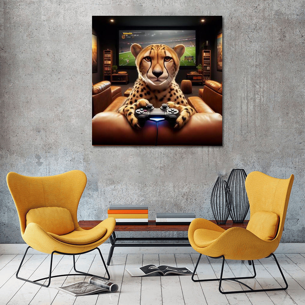 Gamer Cheetah in Home Theater: Vivid Emotions and Style