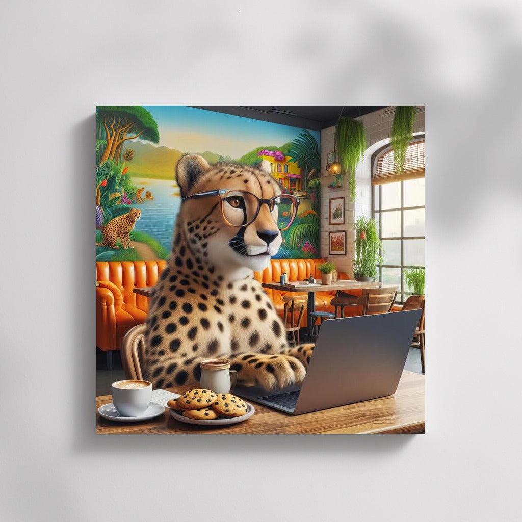 Cheetah in Glasses: Stylish Freelancer in a Cafe