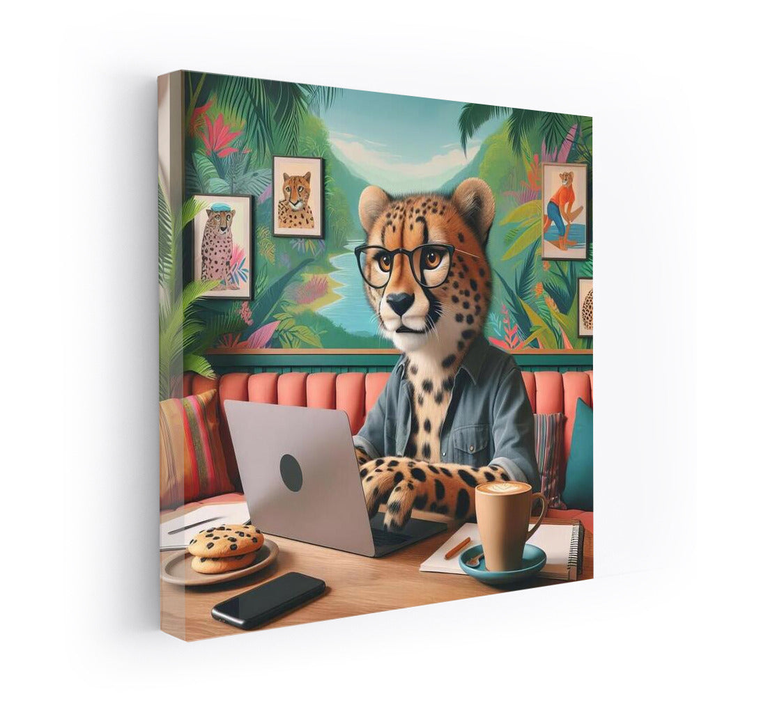 Cheetah at a Laptop in a Cafe: Creative Comfort