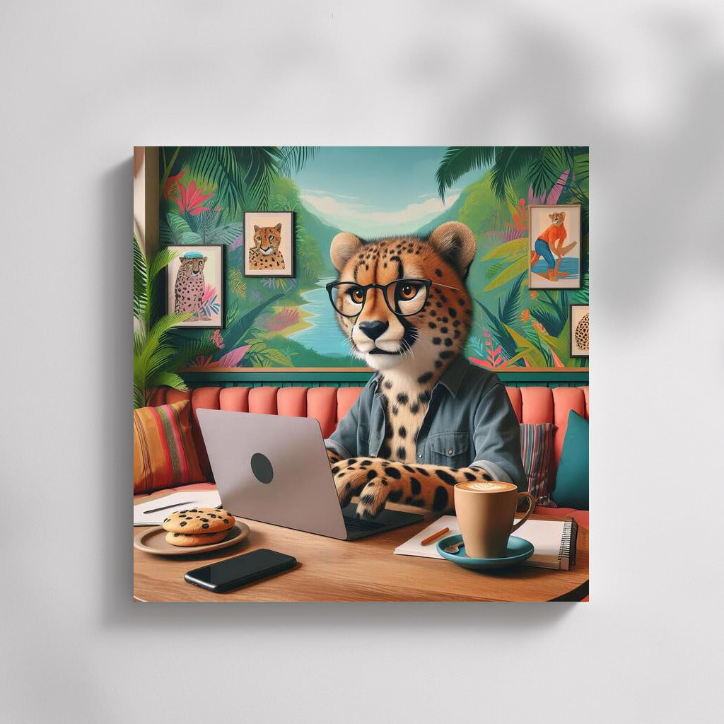 Cheetah at a Laptop in a Cafe: Creative Comfort