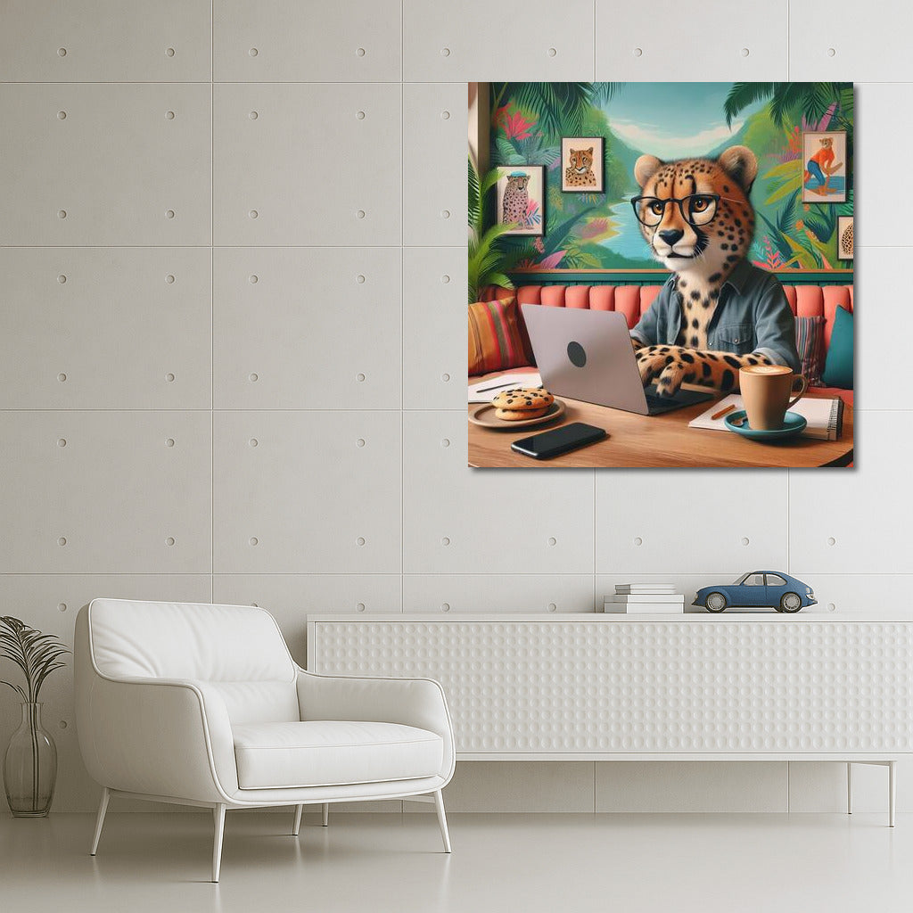 Cheetah at a Laptop in a Cafe: Creative Comfort