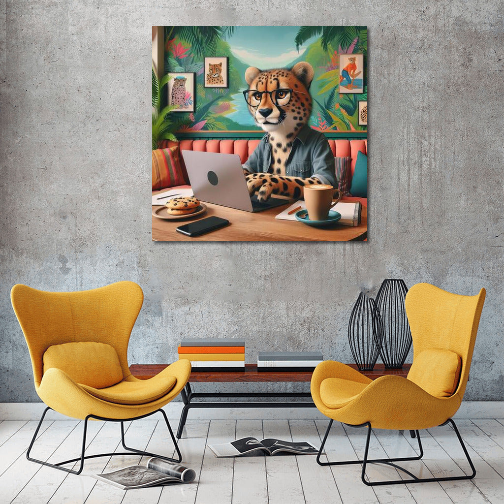 Cheetah at a Laptop in a Cafe: Creative Comfort