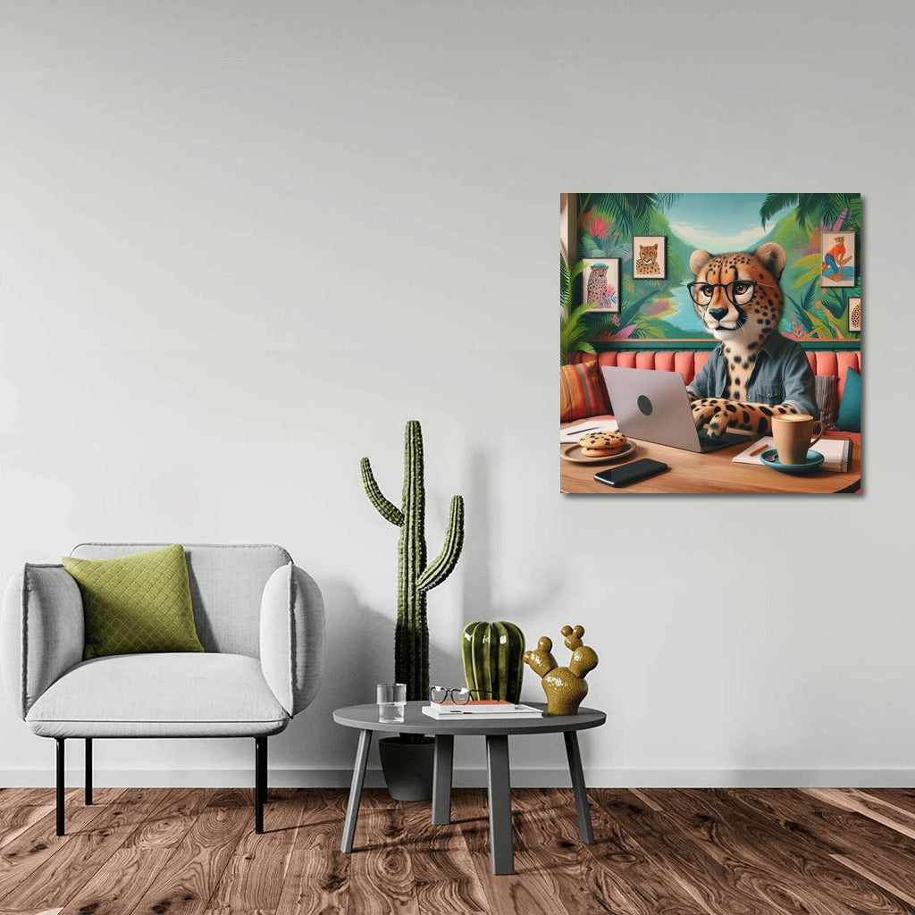 Cheetah at a Laptop in a Cafe: Creative Comfort