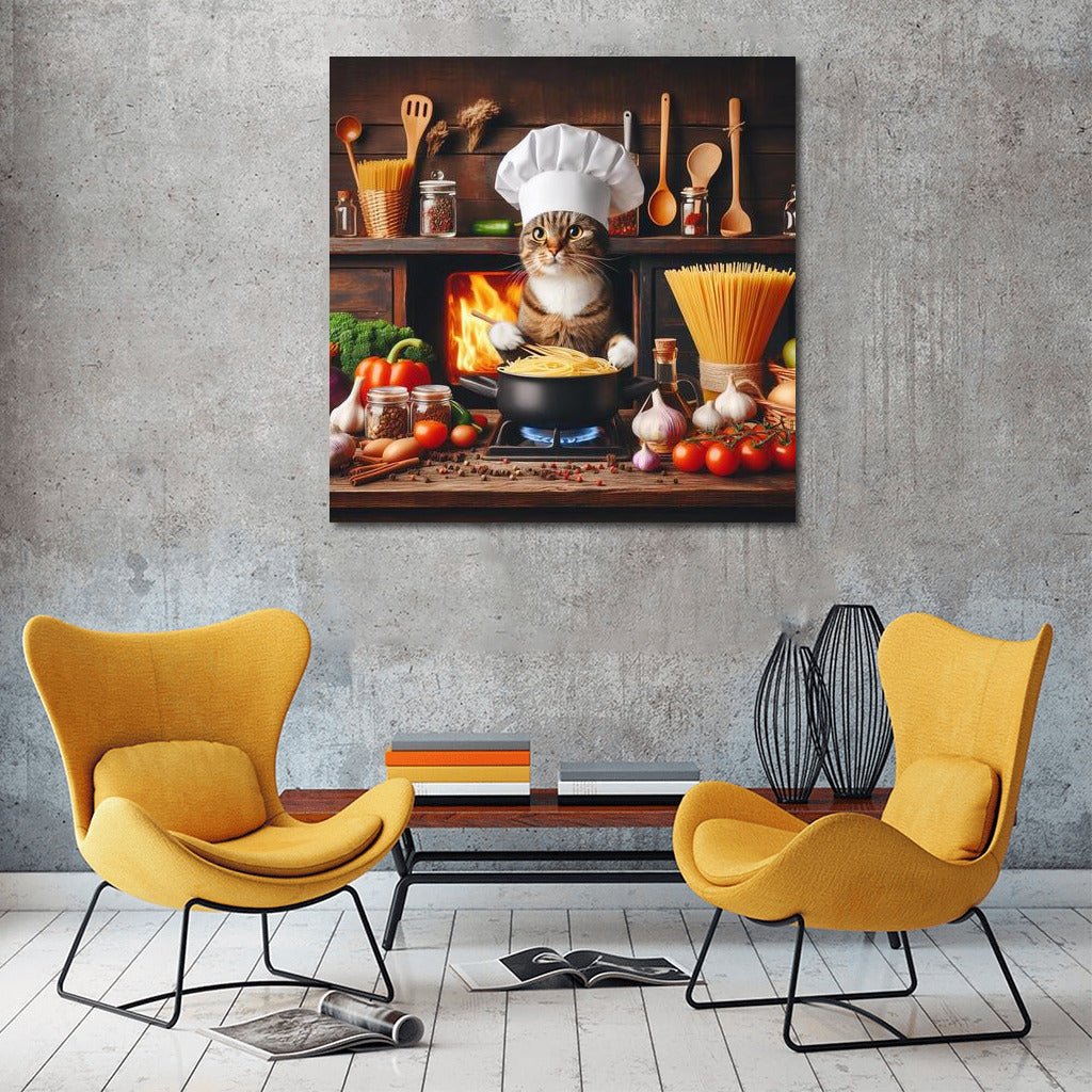 Italian Culinary Masterpiece: Cat Chef in a Restaurant
