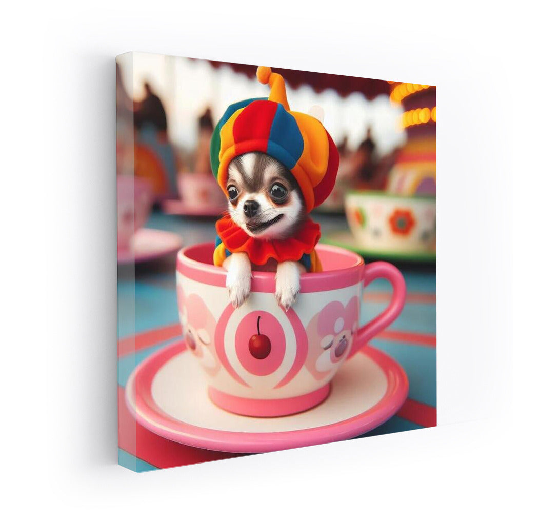 Carnival Chihuahua in a Cup: Playful Wall Hanging