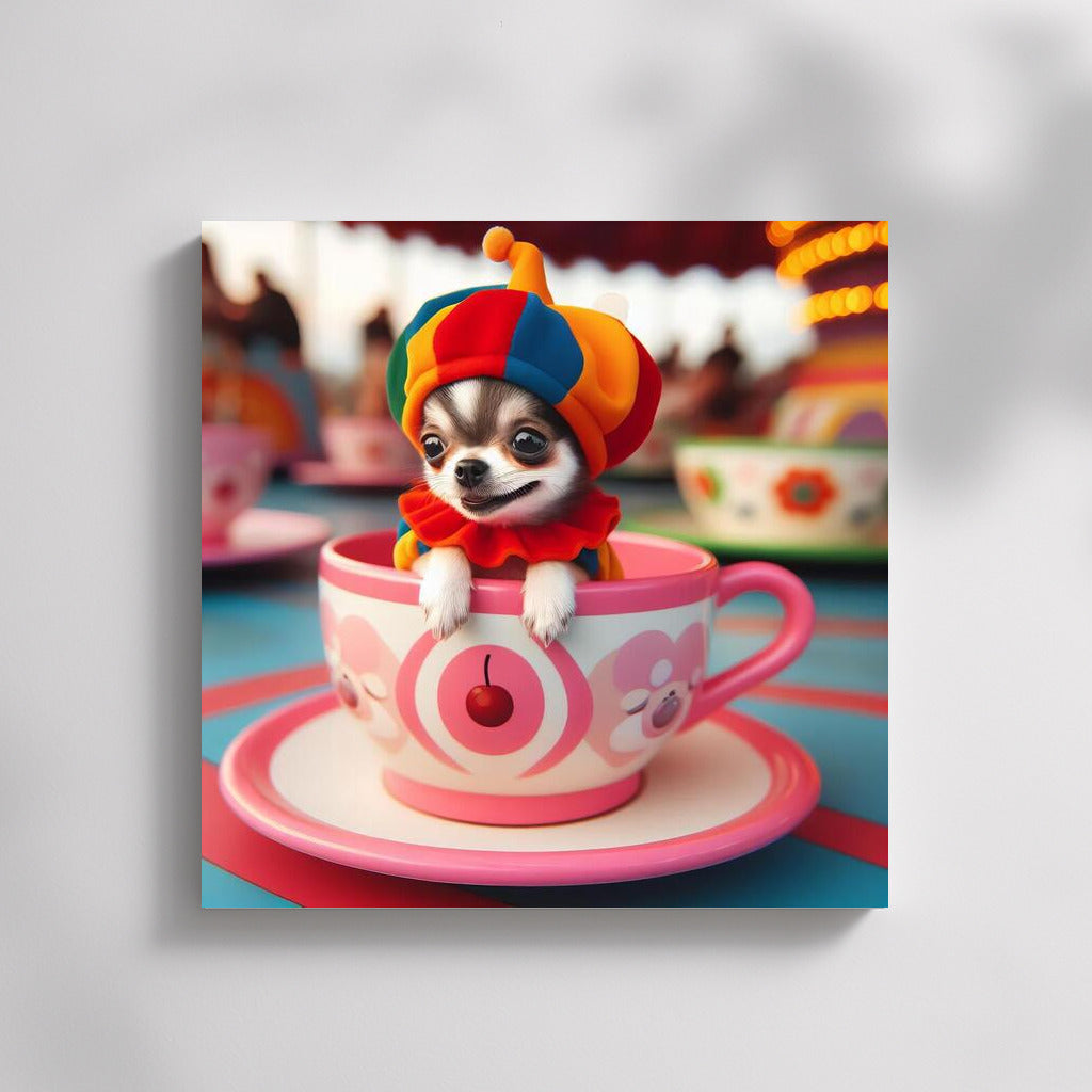 Carnival Chihuahua in a Cup: Playful Wall Hanging