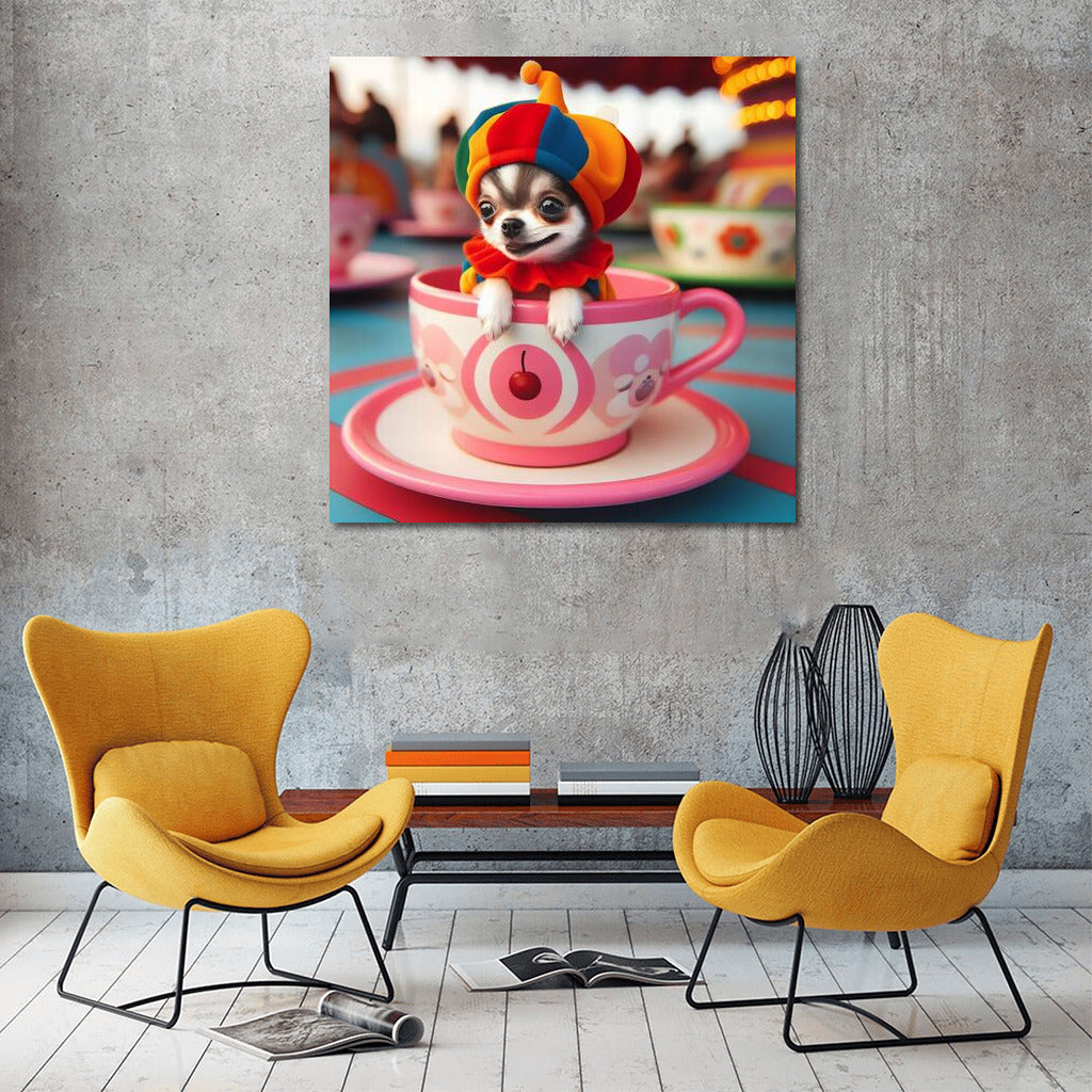 Carnival Chihuahua in a Cup: Playful Wall Hanging