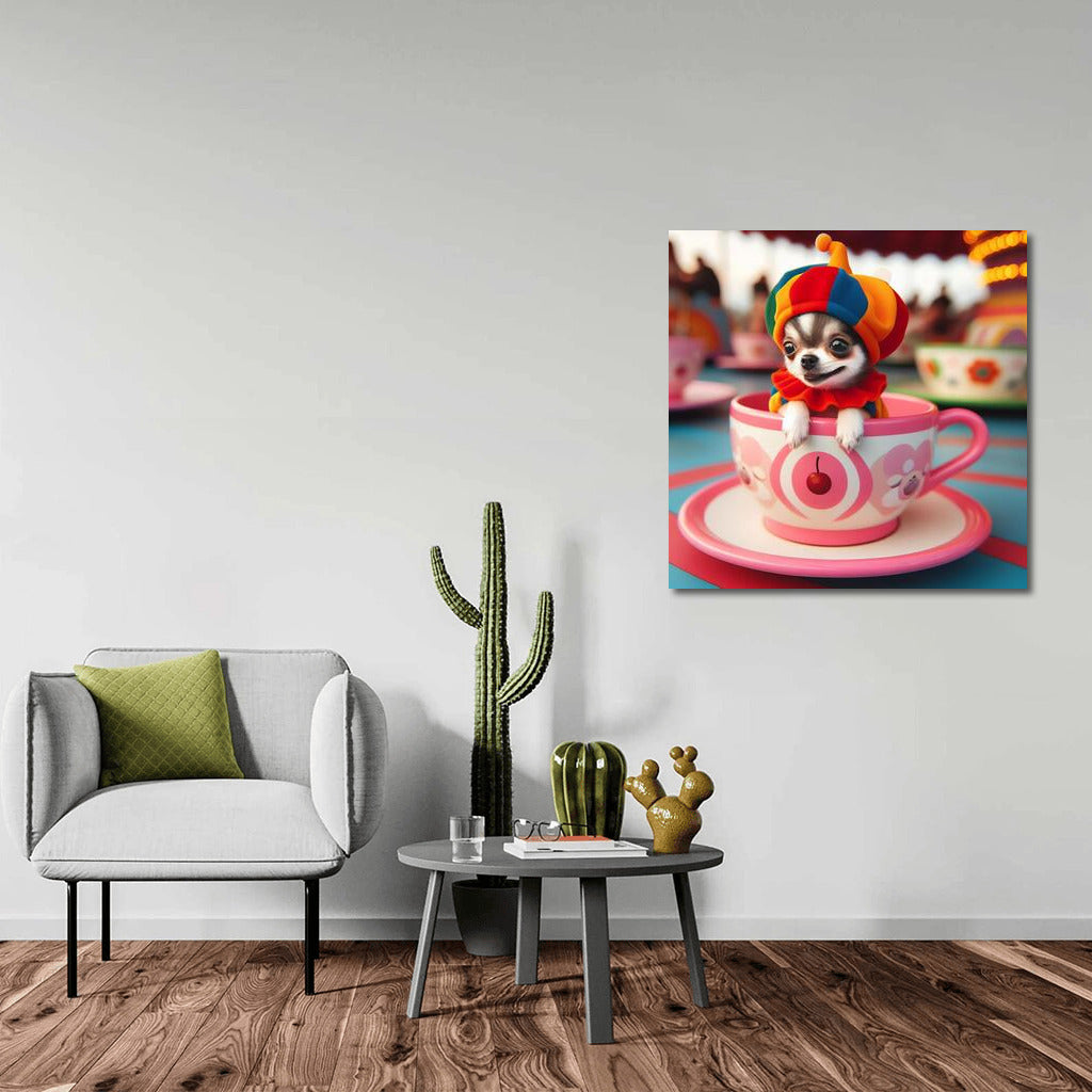 Carnival Chihuahua in a Cup: Playful Wall Hanging