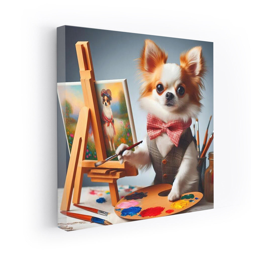 Chihuahua Master: Canine Artist with Brush and Palette at Easel
