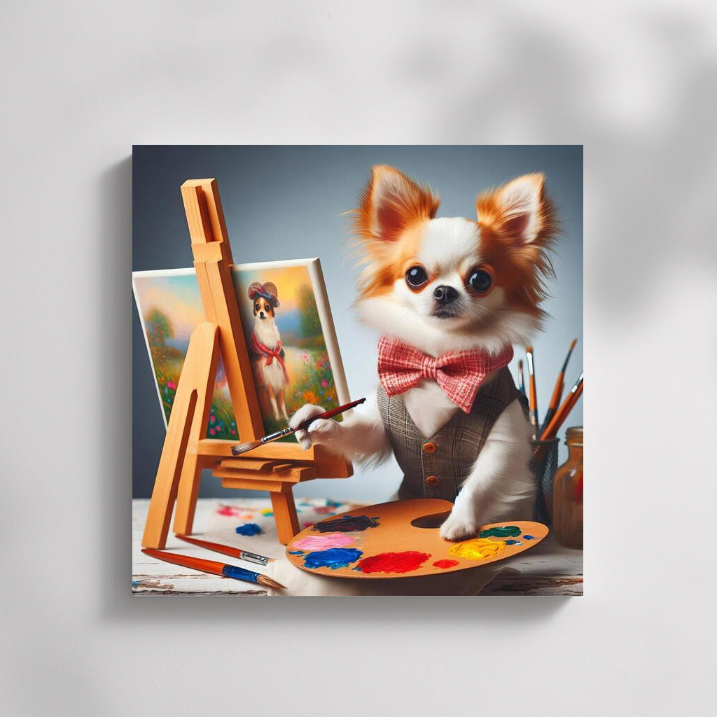 Chihuahua Master: Canine Artist with Brush and Palette at Easel