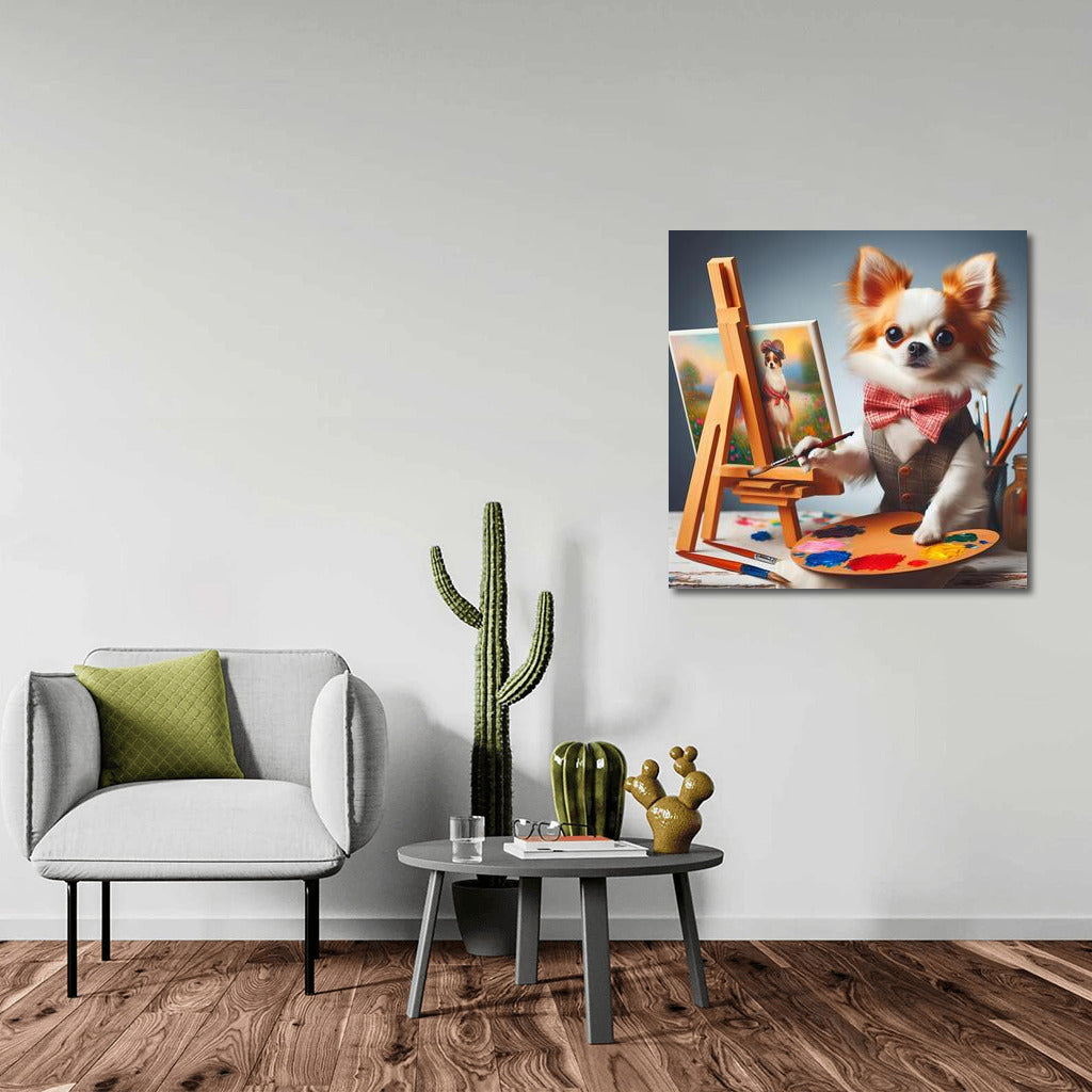 Chihuahua Master: Canine Artist with Brush and Palette at Easel