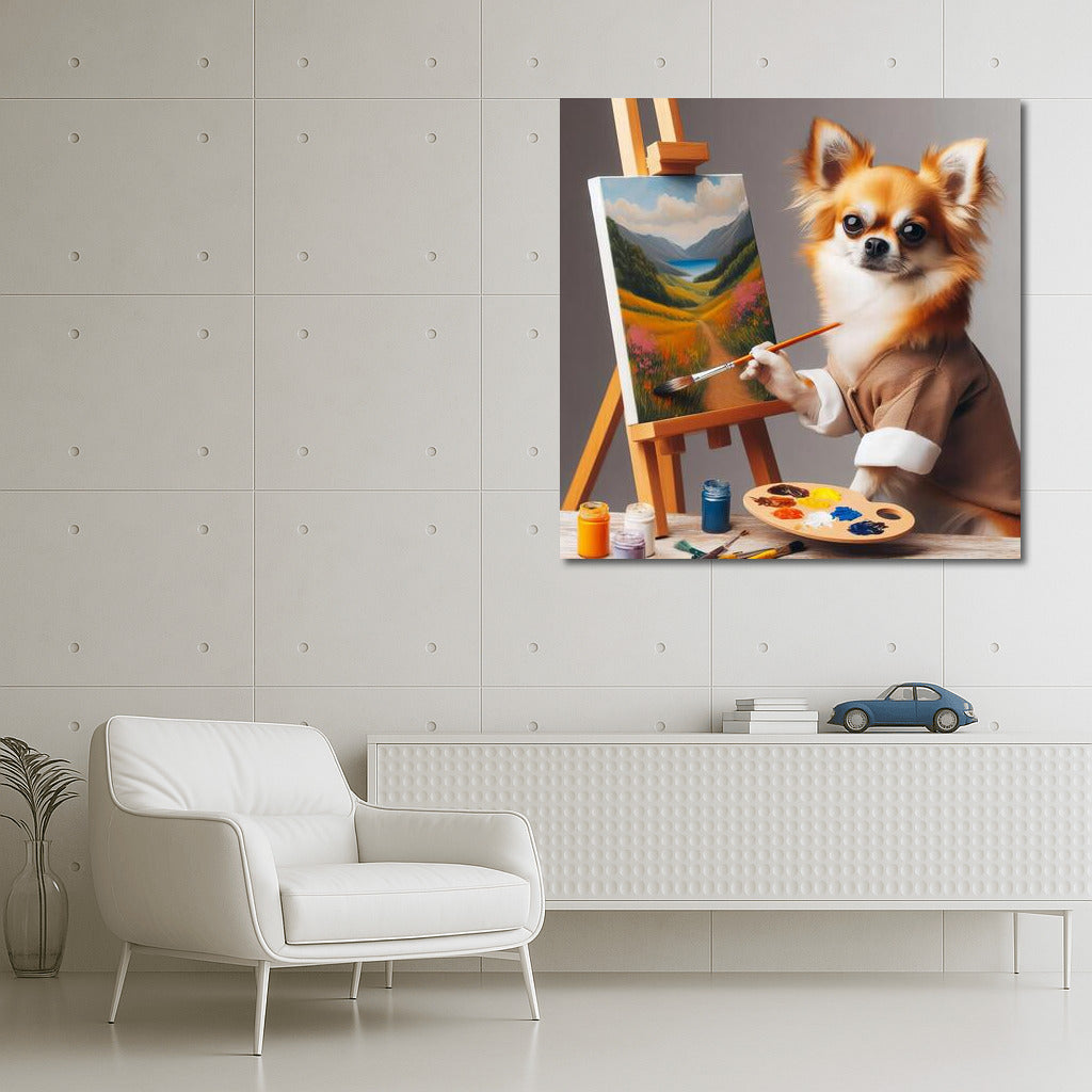 Chihuahua Master: Canine Artist with Brush and Palette