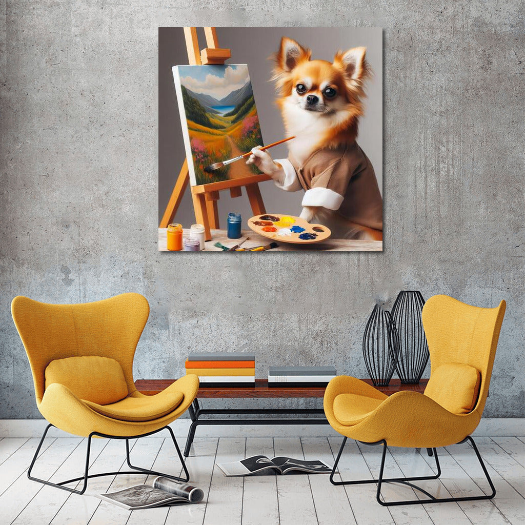 Chihuahua Master: Canine Artist with Brush and Palette