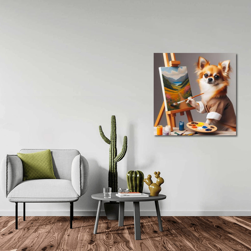 Chihuahua Master: Canine Artist with Brush and Palette