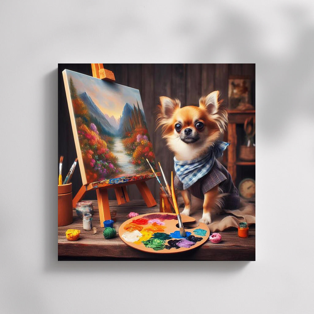 Chihuahua Artist: Fluffy Master with Brush and Palette