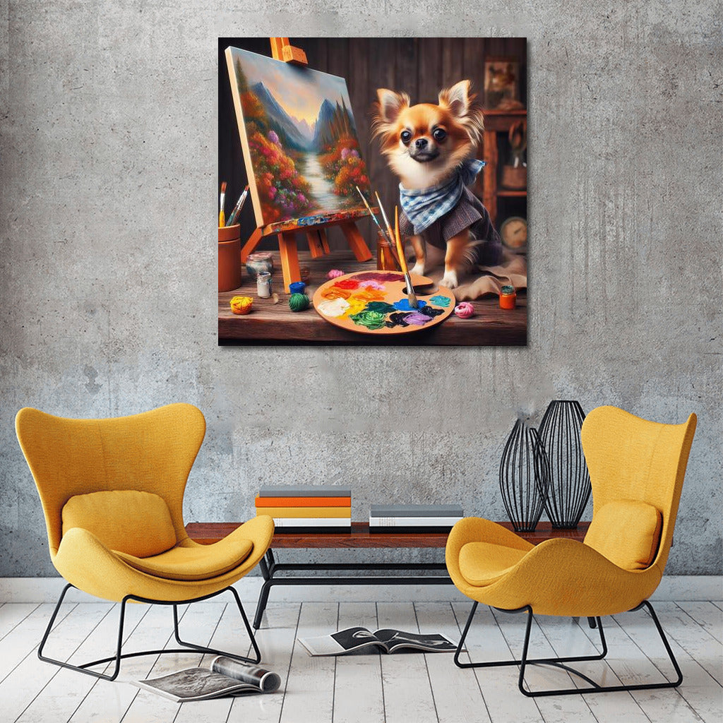 Chihuahua Artist: Fluffy Master with Brush and Palette