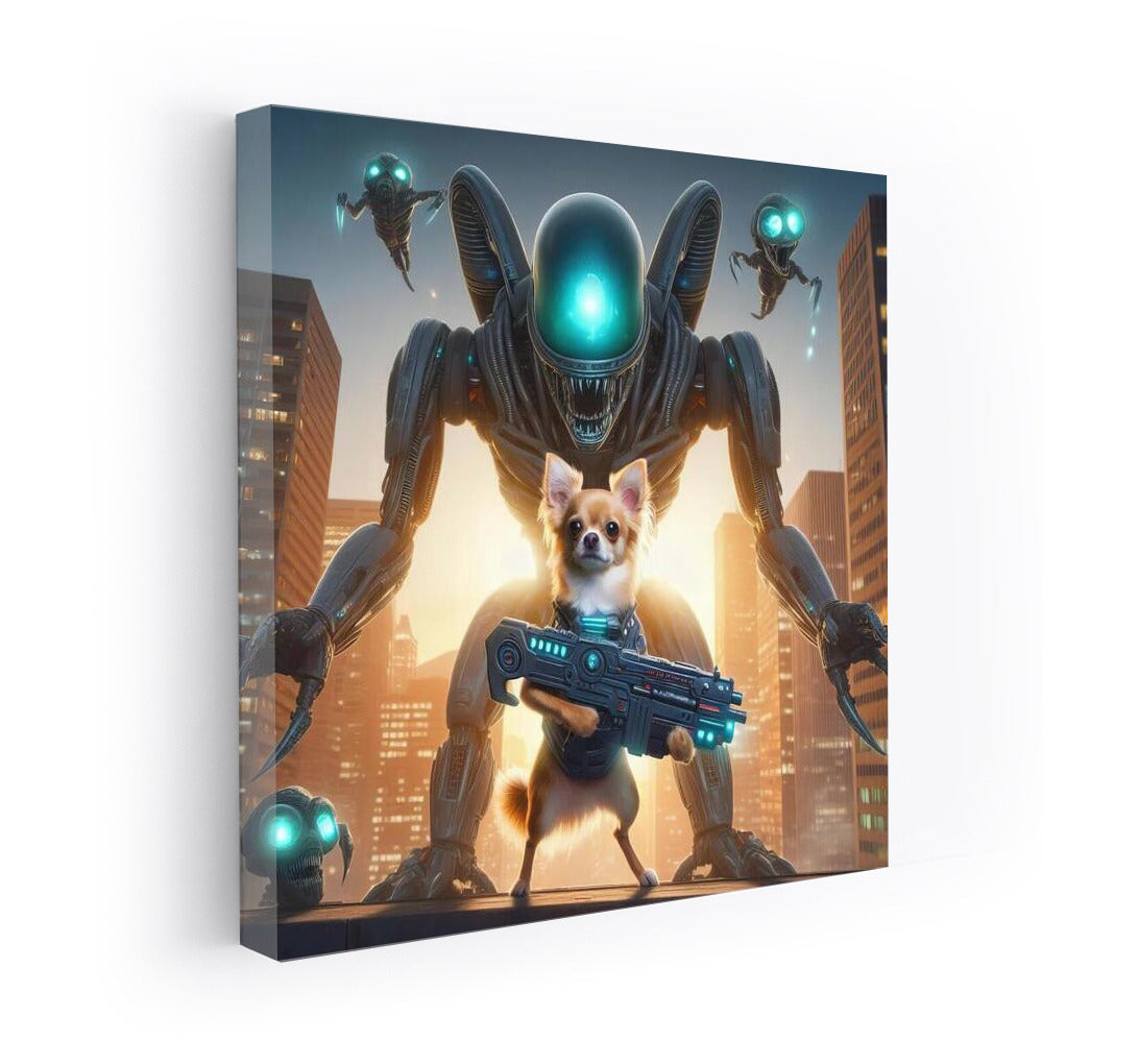 Chihuahua Hero: Robot Defender in Battle with Aliens