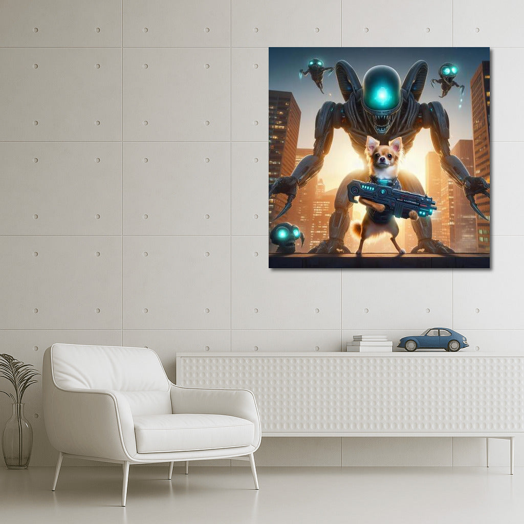 Chihuahua Hero: Robot Defender in Battle with Aliens