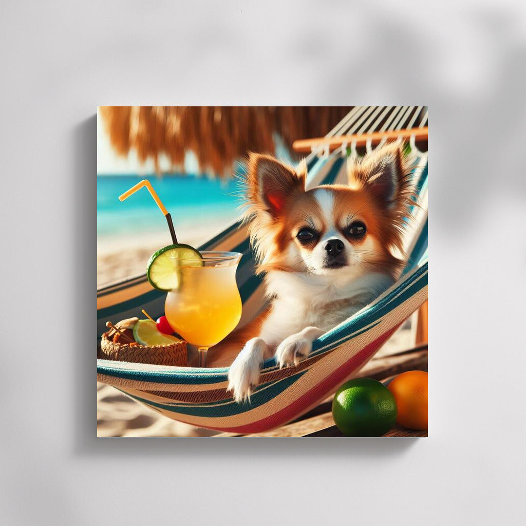 Chihuahua on the Beach: Cocktail Relaxation in a Hammock