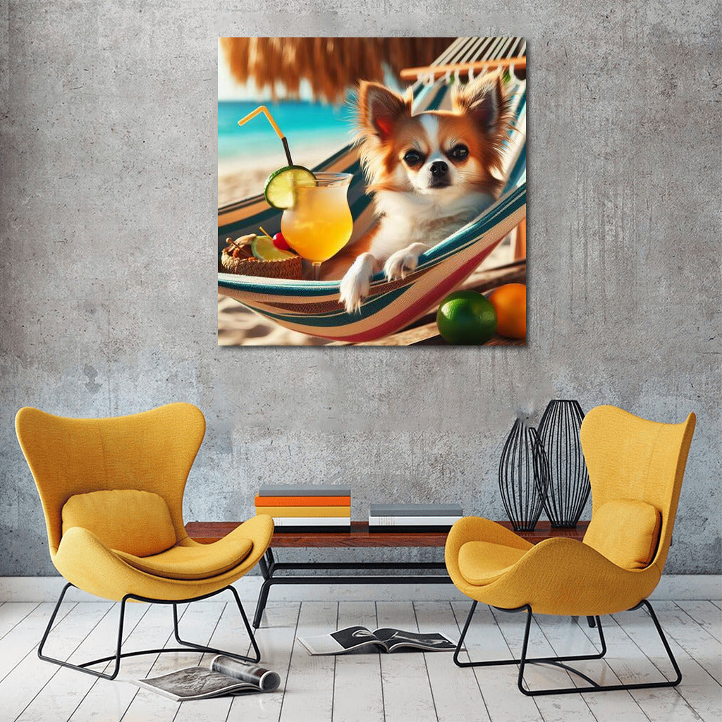 Chihuahua on the Beach: Cocktail Relaxation in a Hammock