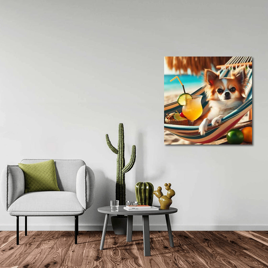 Chihuahua on the Beach: Cocktail Relaxation in a Hammock
