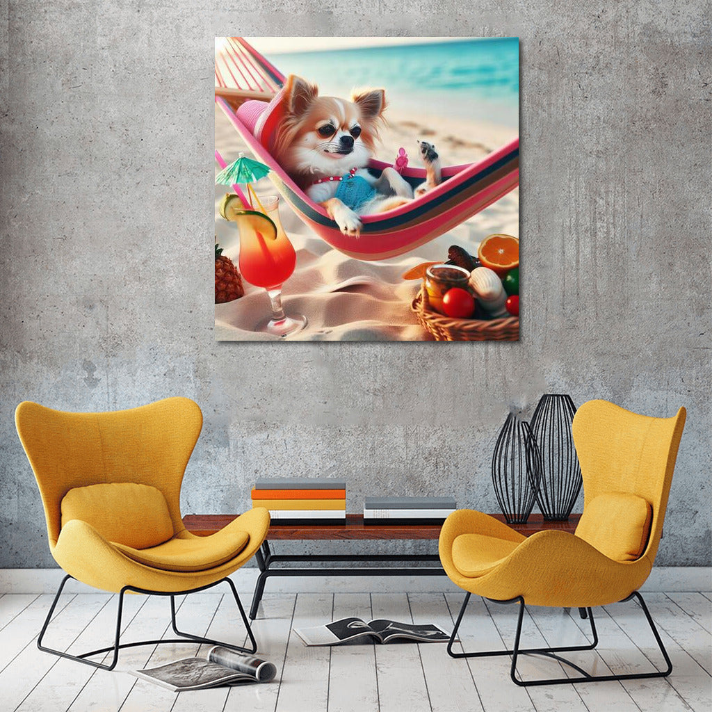 Chihuahua in Paradise: Relaxing in a Hammock with a Cocktail on the Beach