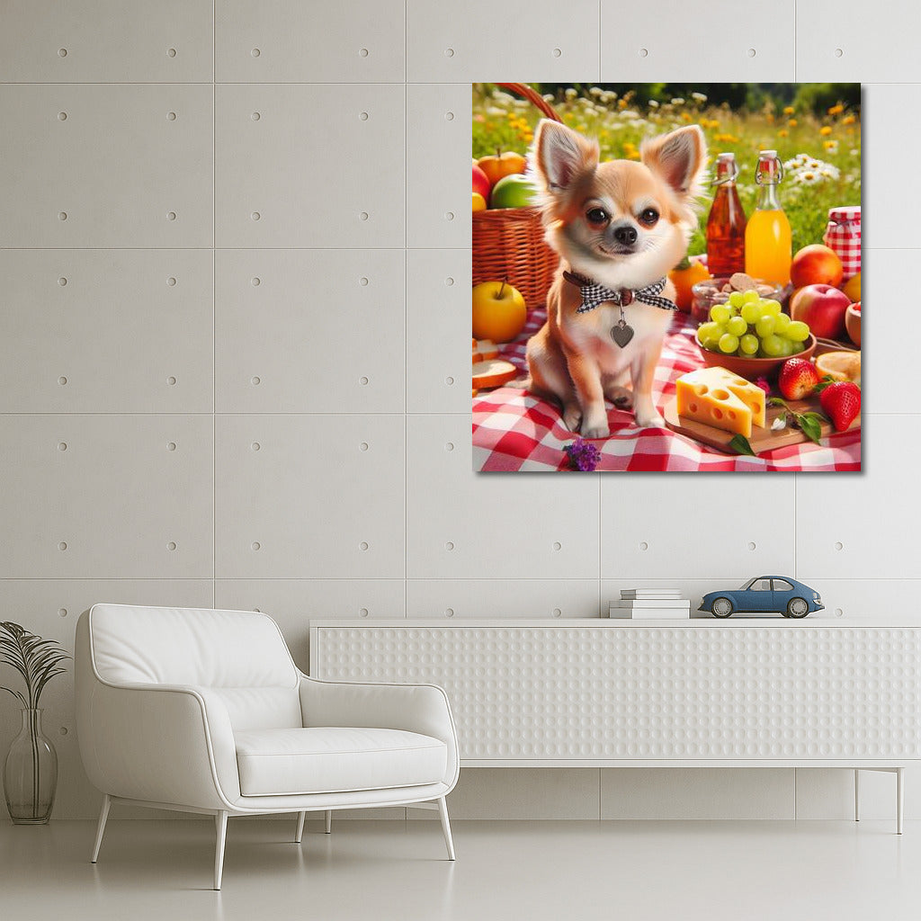 Chihuahua Picnic: Cozy Up on a Plaid Blanket with Fruit and Cheese