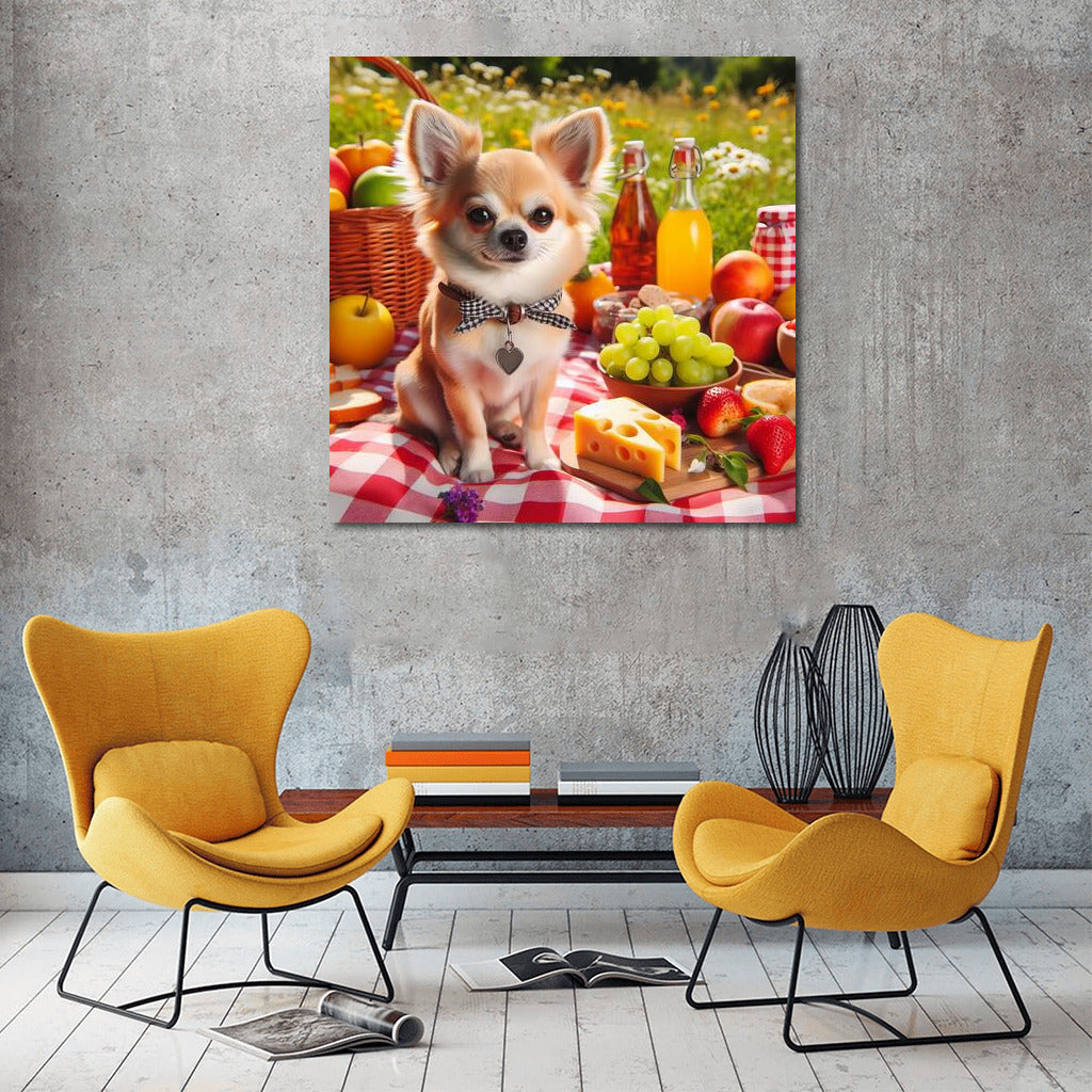 Chihuahua Picnic: Cozy Up on a Plaid Blanket with Fruit and Cheese