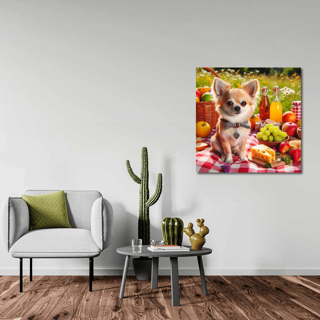 Chihuahua Picnic: Cozy Up on a Plaid Blanket with Fruit and Cheese