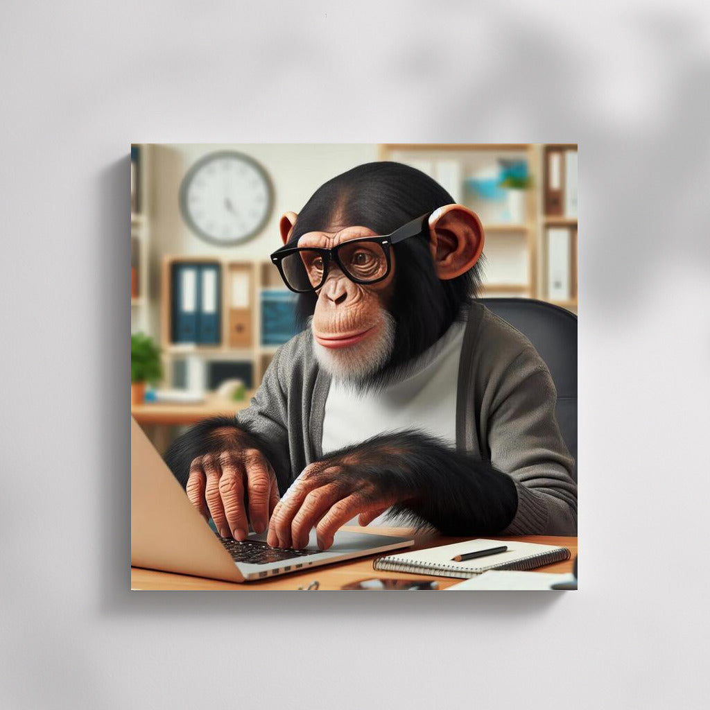Productive Monkey in Glasses at a Laptop: A Funny Accent for the Interior
