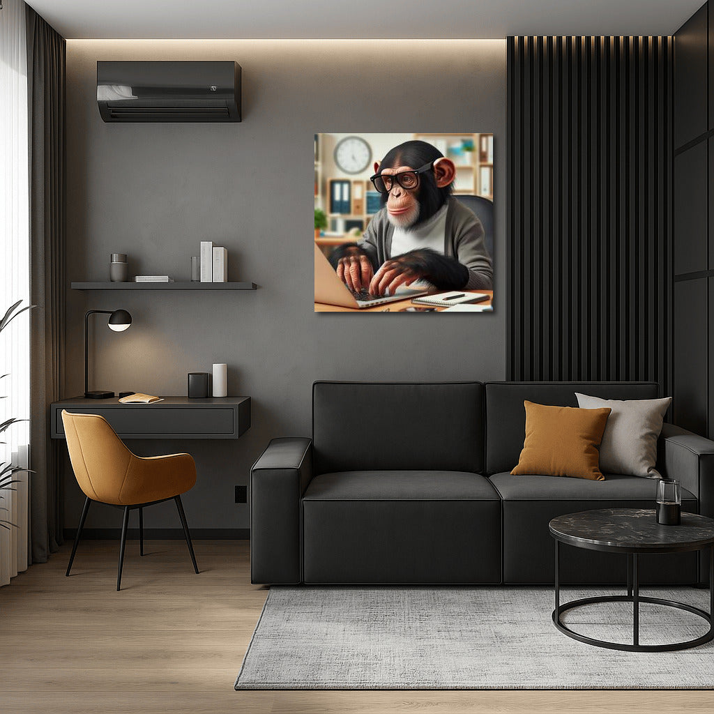 Productive Monkey in Glasses at a Laptop: A Funny Accent for the Interior