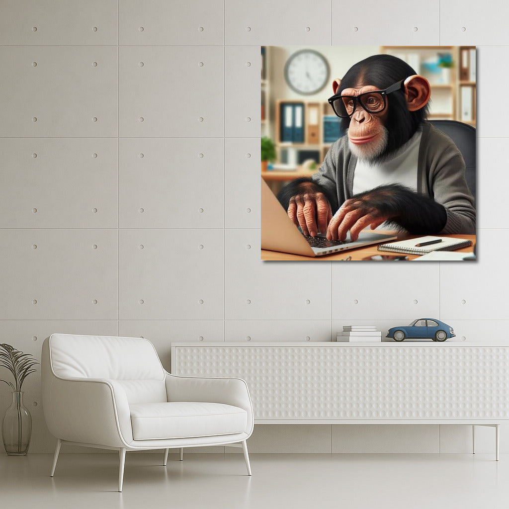 Productive Monkey in Glasses at a Laptop: A Funny Accent for the Interior