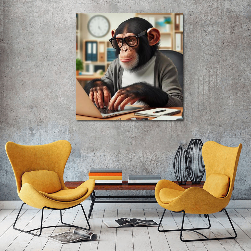 Productive Monkey in Glasses at a Laptop: A Funny Accent for the Interior