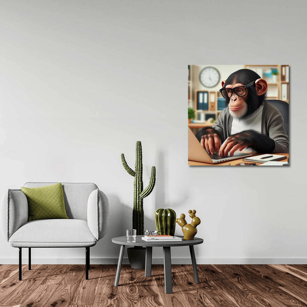 Productive Monkey in Glasses at a Laptop: A Funny Accent for the Interior