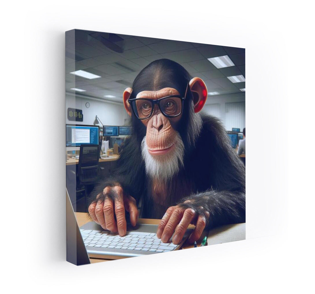 Smart Gorilla On Computer: Humorous Wall Art