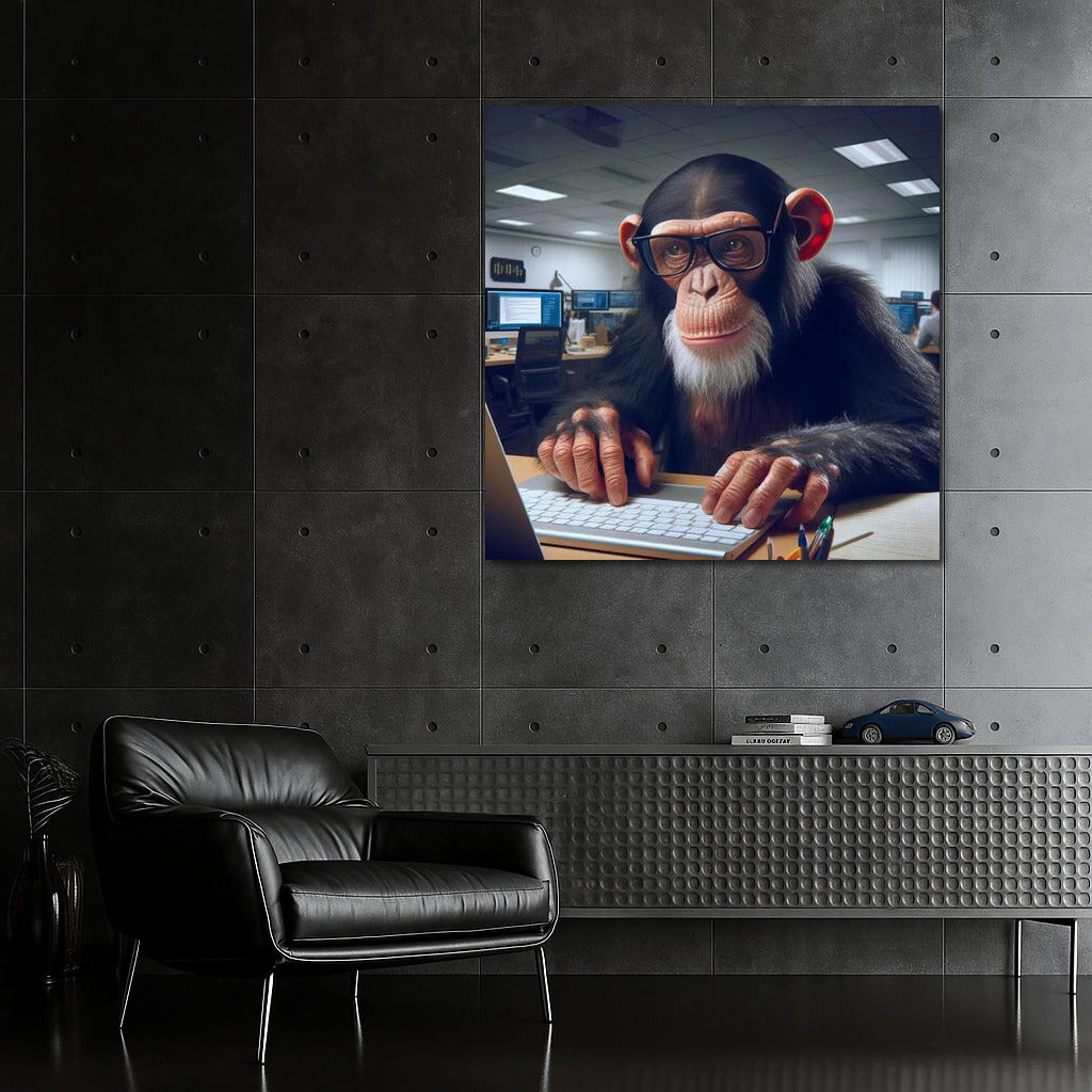 Smart Gorilla On Computer: Humorous Wall Art