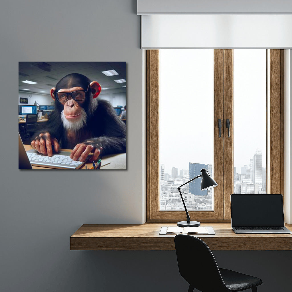 Smart Gorilla On Computer: Humorous Wall Art