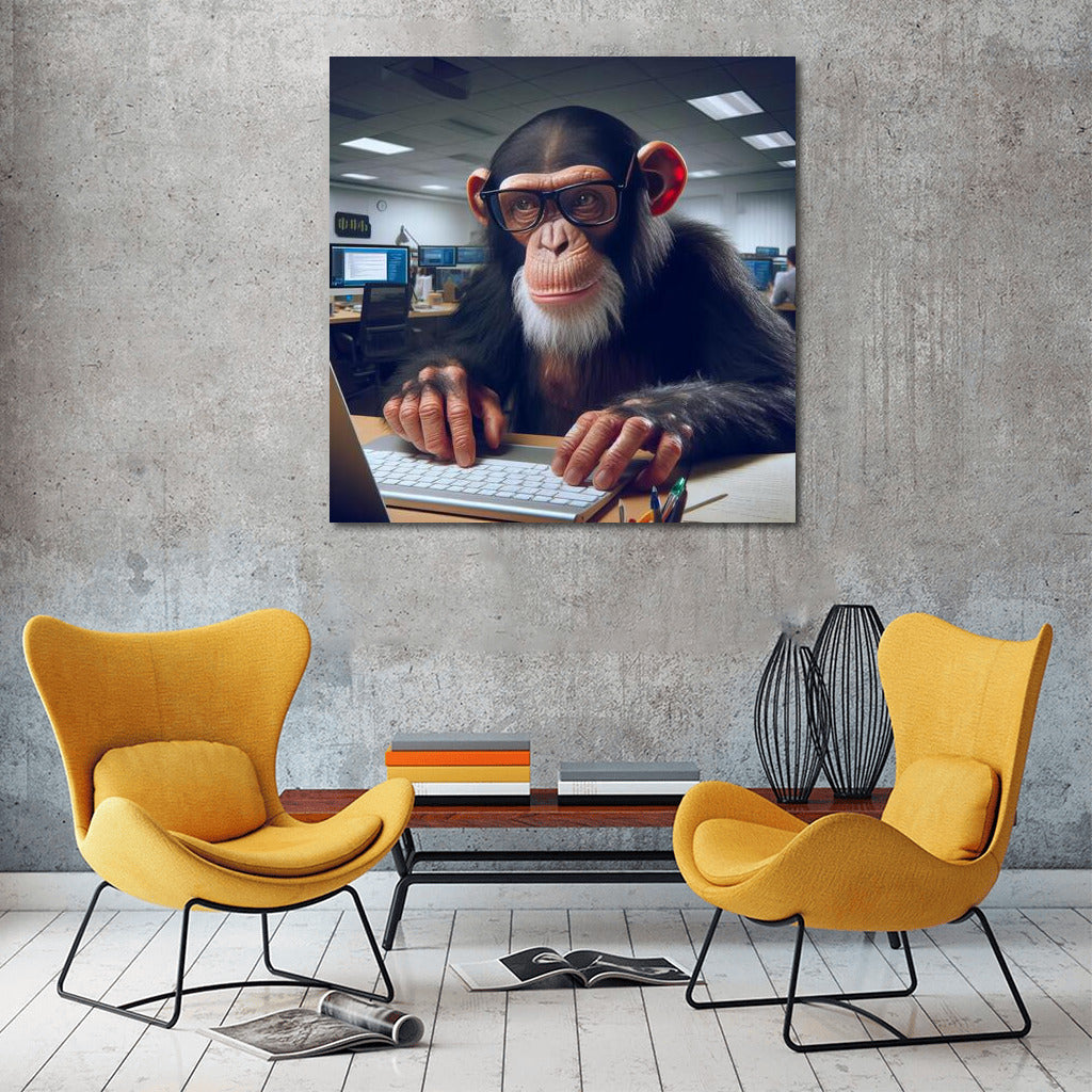 Smart Gorilla On Computer: Humorous Wall Art