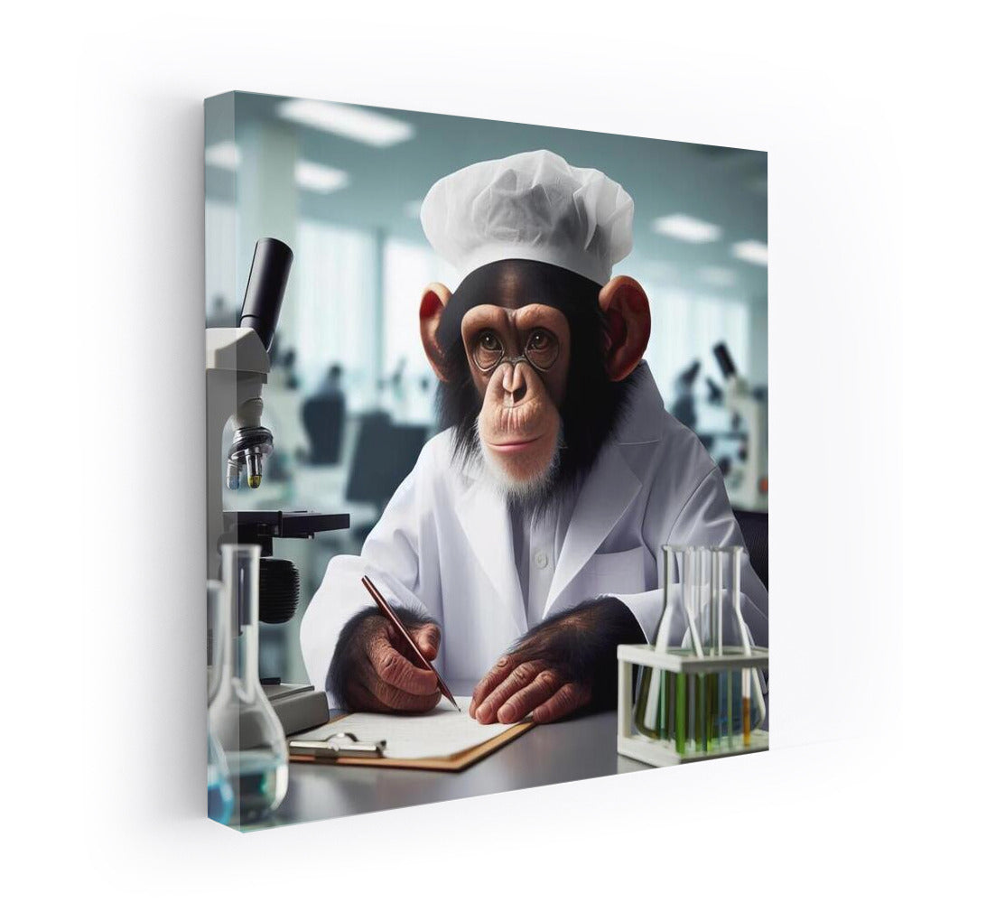Chimpanzee scientist in the lab: humor and science for your interior