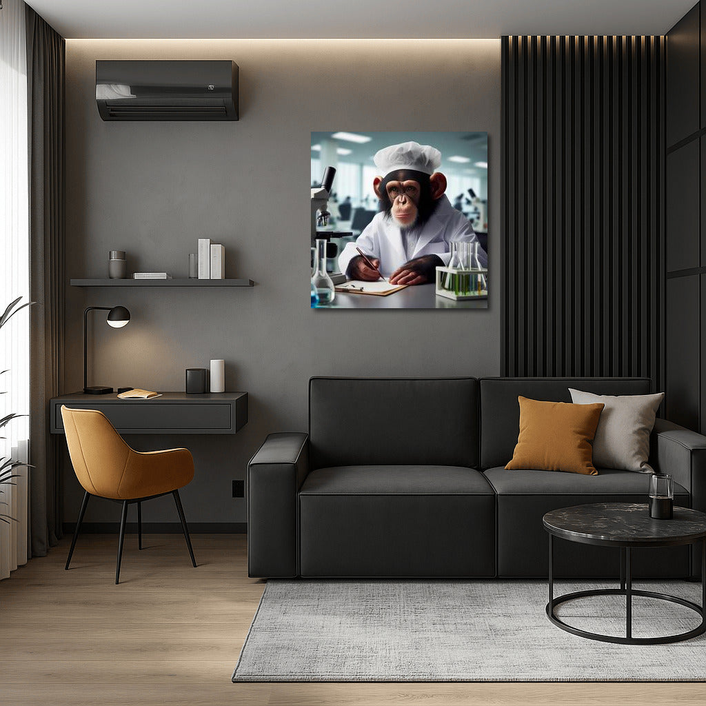 Chimpanzee scientist in the lab: humor and science for your interior
